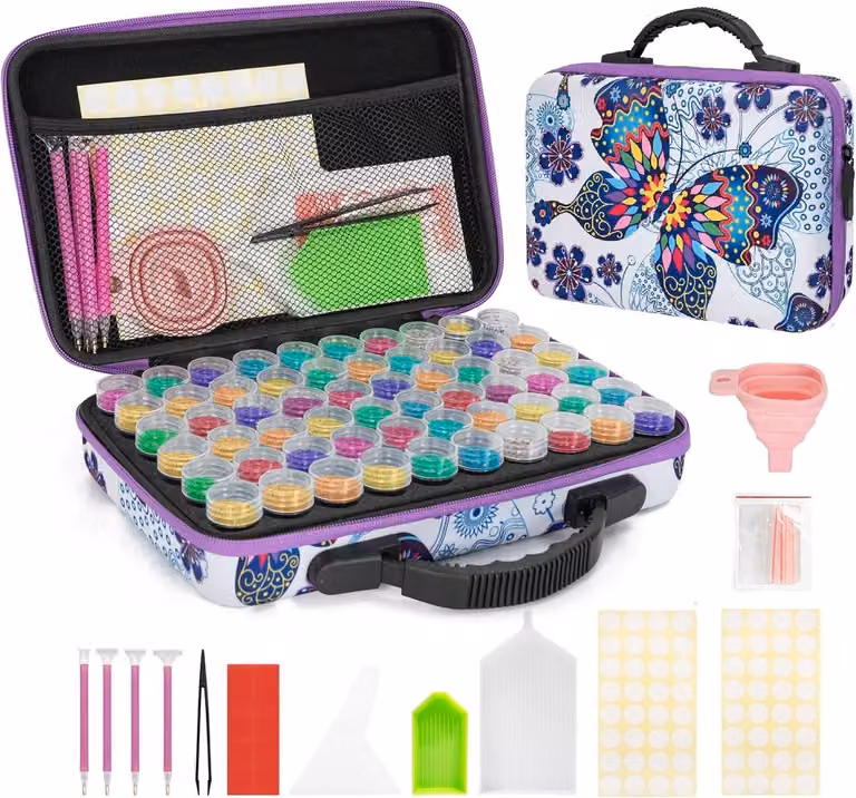 Contenitore di stoccaggio con 60 scomparti, 90 accessori, trasparente, per il Diamond Painting 5D