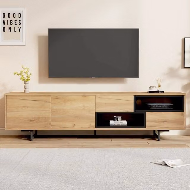 Mobile TV Mivray marrone con due ante, due cassetti diagonali e vani aperti, L: 173 cm, P: 38 cm, H: 48 cm