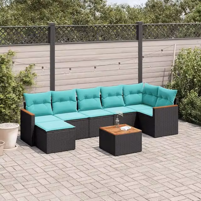 Set Divani da Giardino 8 pz con Cuscini Nero in Polyrattan 3226197