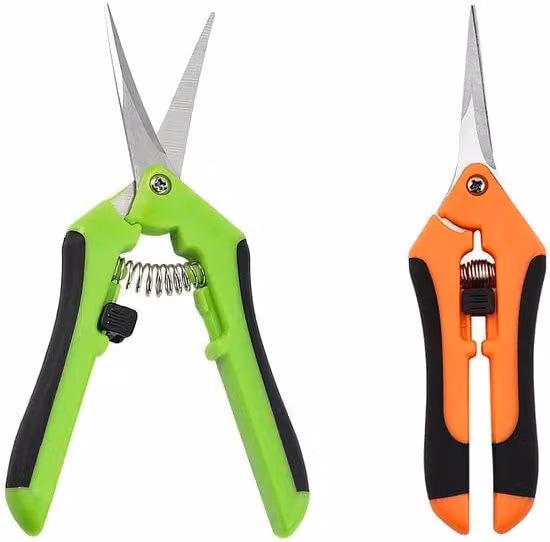 Ibenzoa® Set di forbici da giardino di precisione, composto da 2 pezzi, in acciaio inossidabile, con lame curve e dritte, colore arancione/verde – ideale per bonsai e fiori