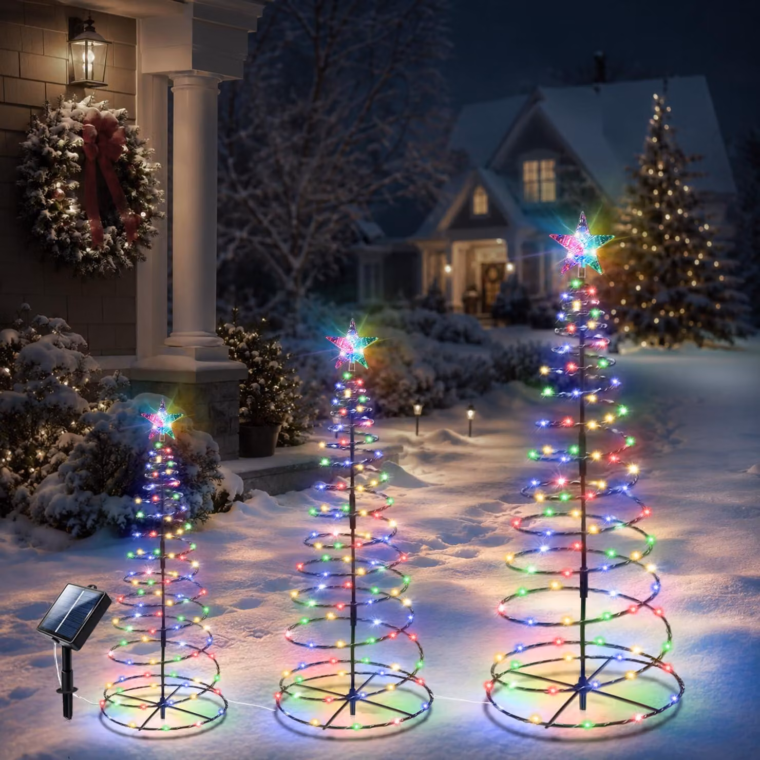 Alberi a spirale solari, 218 LED, multicolore, set da 3 per decorazioni da esterno