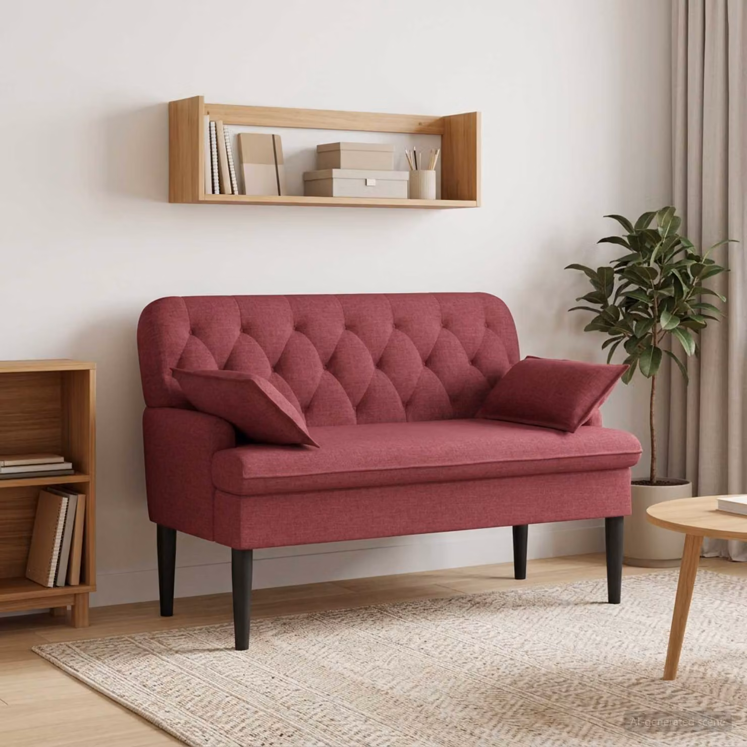 Loveseat vidaXL in velluto rosso con bottoni imbottiti, L: 111 cm, P: 68 cm, H: 80 cm