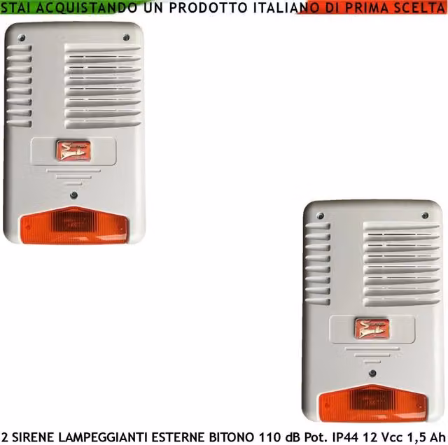Set di 2 Sirene da Esterno Securvera con Lampeggiante a LED Bianco, Melodia Bitonale 110 dB e Frequenza 1724/2475 Hz per Allarme Antifurto 12 Vcc