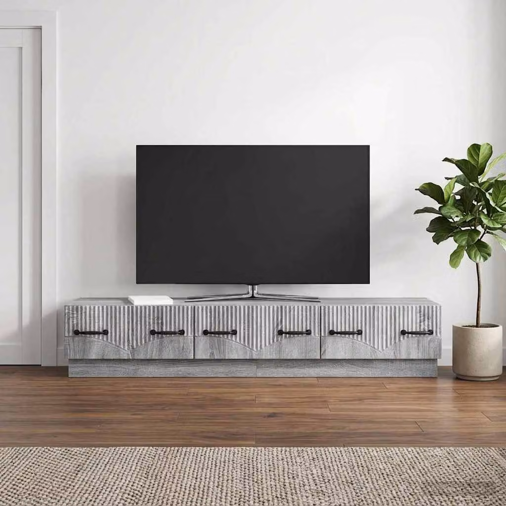 Mobile TV moderno vidaXL in legno ingegnerizzato grigio, L: 147 cm, P: 34,5 cm, H: 27 cm