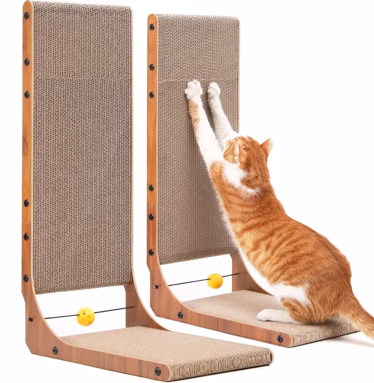 Tiragraffi per gatti - A forma di L - 68 cm - Cartone ondulato - Set da 2 - Nocciola