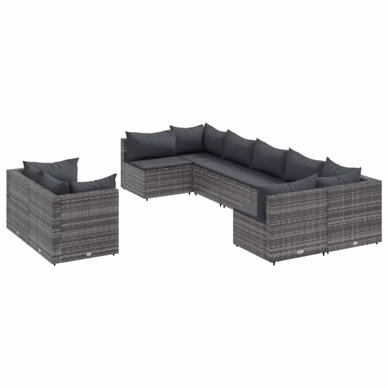 Set Divano da Giardino 9 pz con Cuscini Grigio in Polyrattan