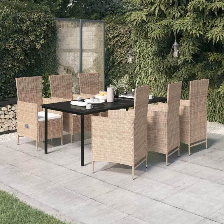 Maison Exclusive - Set da pranzo da giardino da 7 pezzi con cuscini beige
