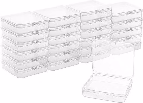 Scatole portaoggetti in plastica con coperchio a ribalta, 24 pezzi, 7,2 x 6,3 x 1,7 cm, scatolette per pillole, gioielli, accessori e piccoli oggetti