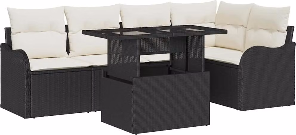Set da pranzo con cuscino 6 pcs Nero Poly Rattan