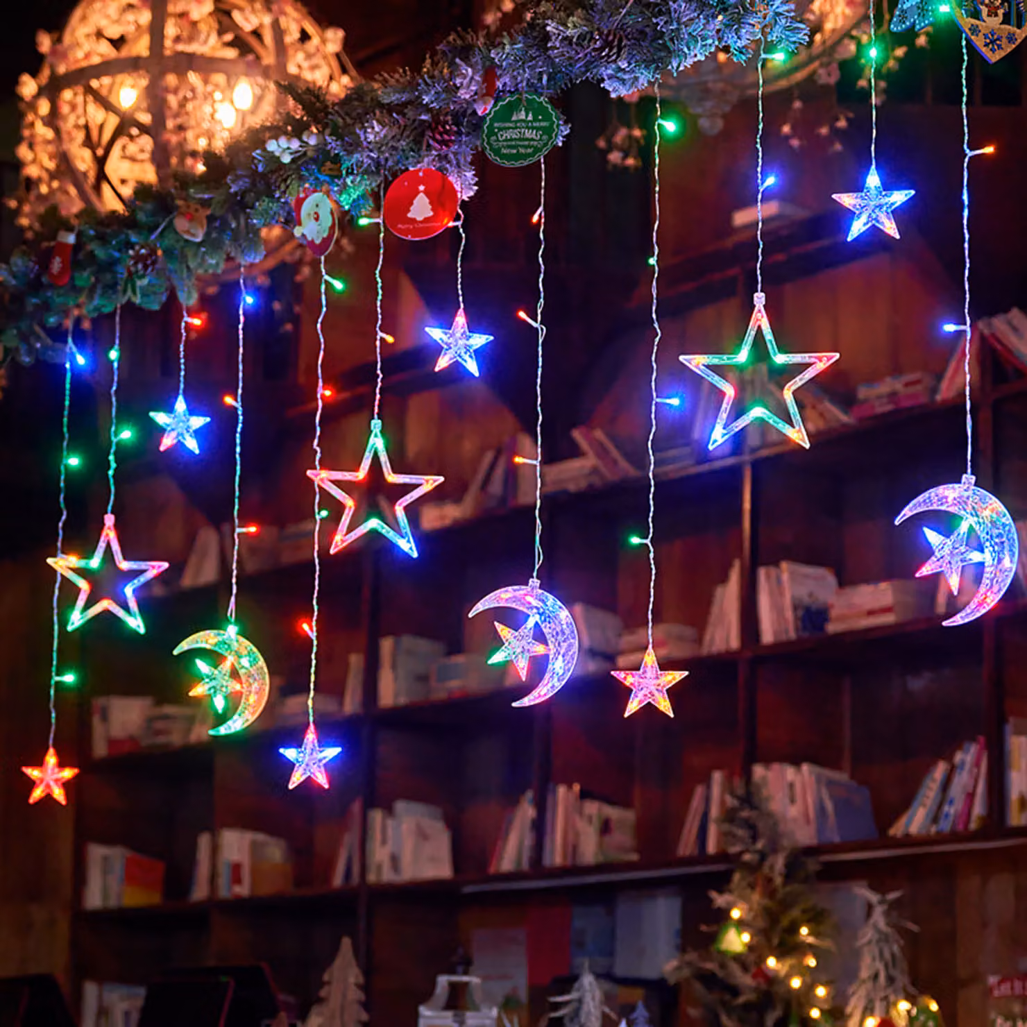 3M Tenda luminosa a led colorata stelle luna, luci fiabesche a led a batteria, decorazione di Natale in camera da letto, festa di matrimonio, decorazione di luci fiabesche