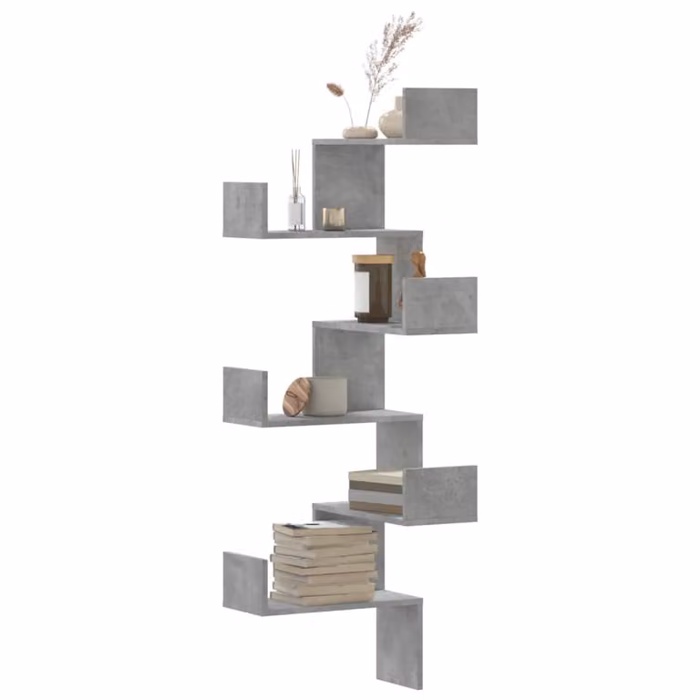 Scaffale Angolare da Muro vidaXL Grigio Cemento in Legno e MDF, Design Moderno, L/P/H: 45 x 45 x 147 cm