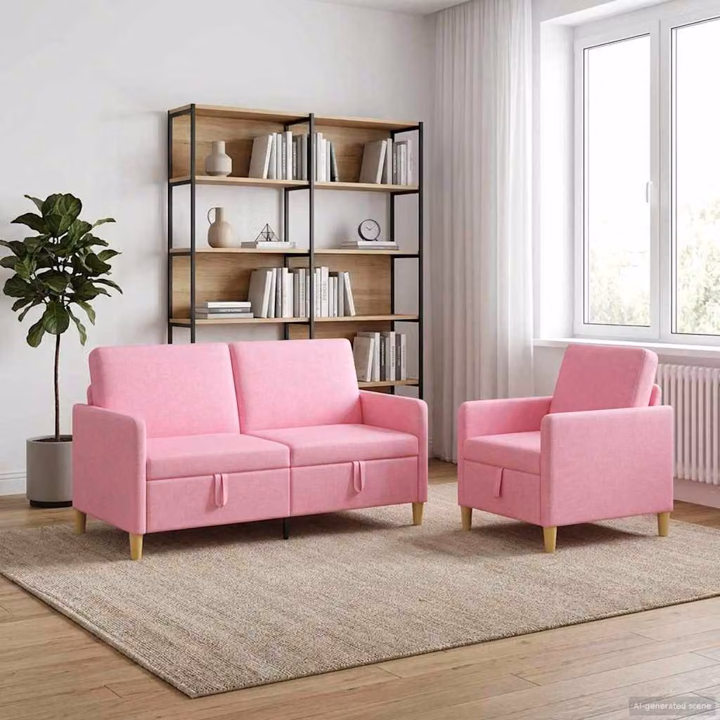 Set di 2 divani moderni vidaXL con contenitore a sollevamento, rivestimento in tessuto rosa e marrone per il tuo soggiorno