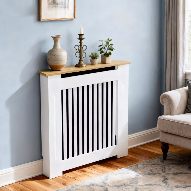 Copertura per termosifoni WISFOR, dimensioni 78 x 20 x 92,5 cm. Rivestimento per termosifoni in MDF, design a listelli, con pratico ripiano, facile da montare, ideale per la camera da letto