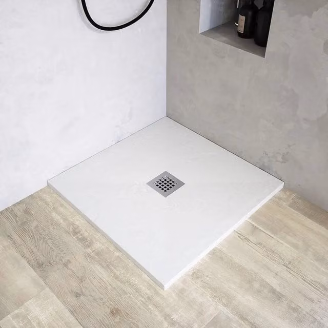 Piatto doccia quadrato Milos in marmoresina bianco effetto pietra, L 90 x P 90 cm, H 3 cm