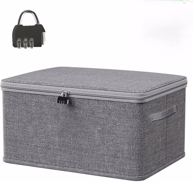 Contenitore pieghevole con serratura a combinazione numerica, dimensioni 38x25,5x16 cm, ideale per riporre vestiti