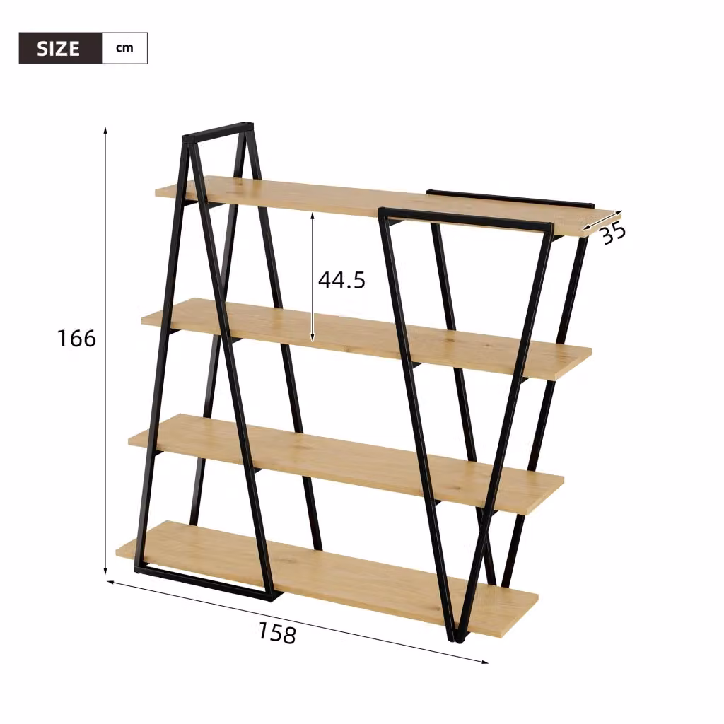 Scaffale Geometrico Moderno REDOM in MDF e Metallo, Nero e Marrone, L 158 cm x P 35 cm x H 166 cm – 2