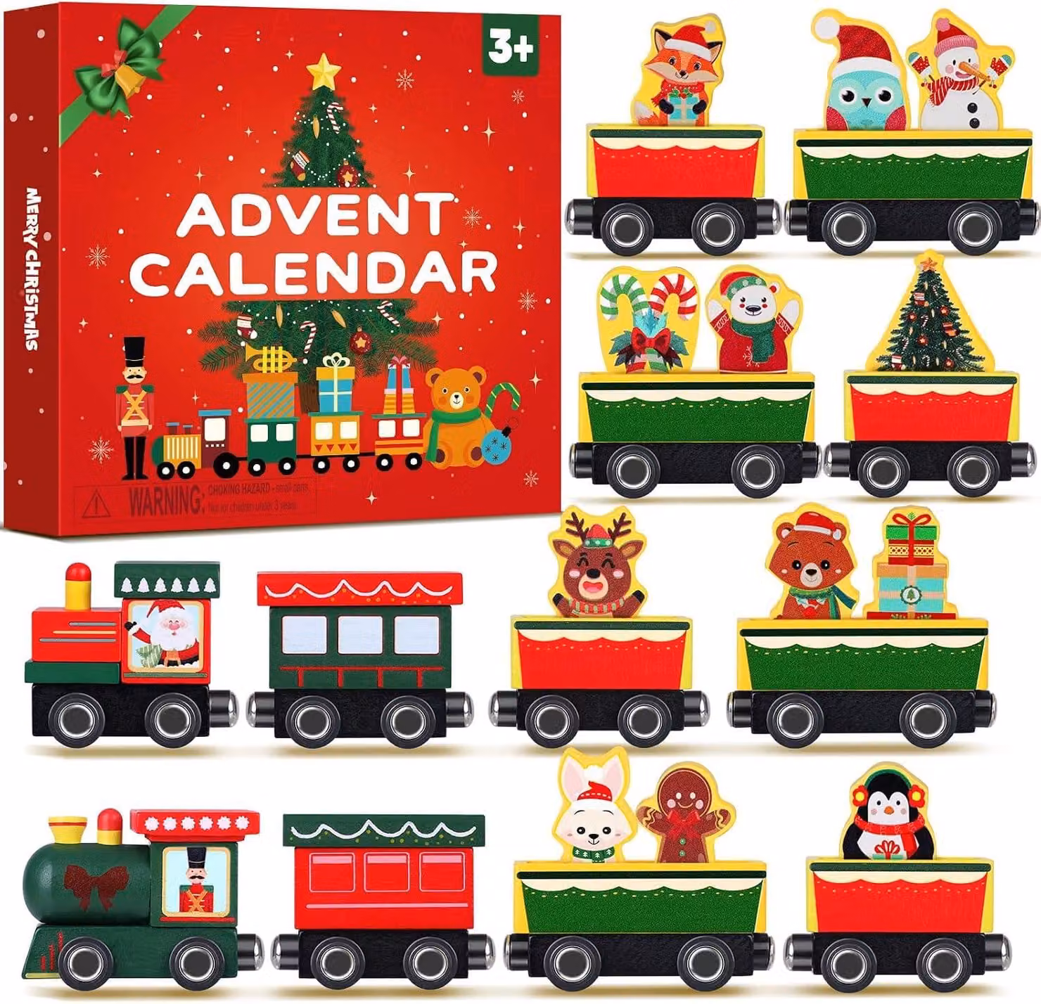 Calendario dell'Avvento 2025 per bambini - Calendario natalizio con 24 giorni - Set di giocattoli in legno per bambini di 3, 4 e 5 anni