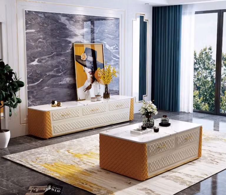 Sideboard TV Lowboard RTV XL Schrank Couchtisch Marmor Imitation 2tlg Wohnzimmer