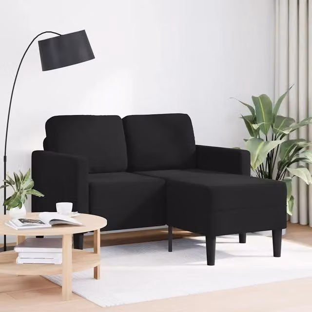 Divano a 2 posti con chaise longue a L-Sofa 2 Posti nero 125 cm in velluto