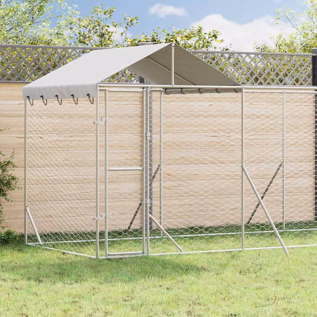Cuccia per cani da esterno vidaXL in acciaio zincato argento L: 14 m, P: 2 m, H: 2,5 m