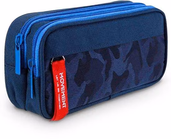 Astuccio per scuola e ufficio, blu, 2 scomparti, grande