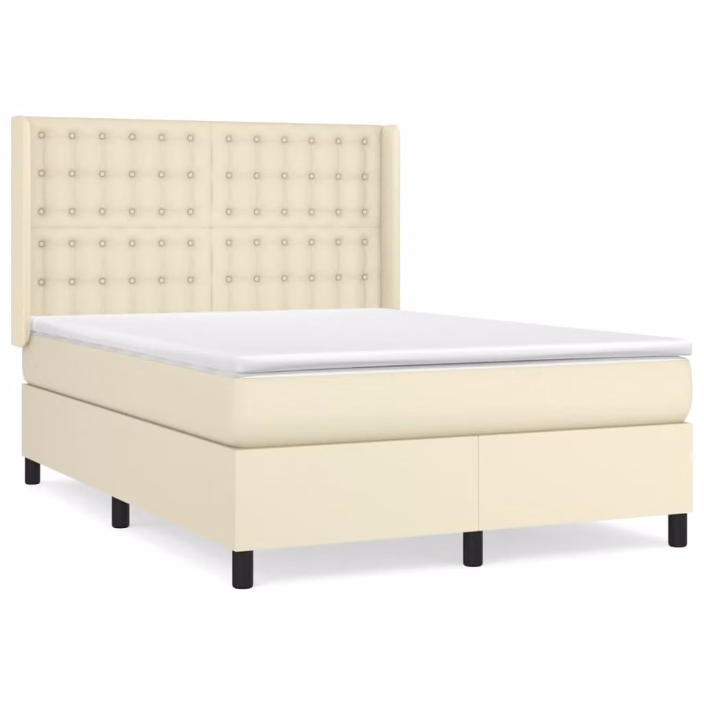 Giroletto a Molle con Materasso Crema 140x190 cm in Pelle finta