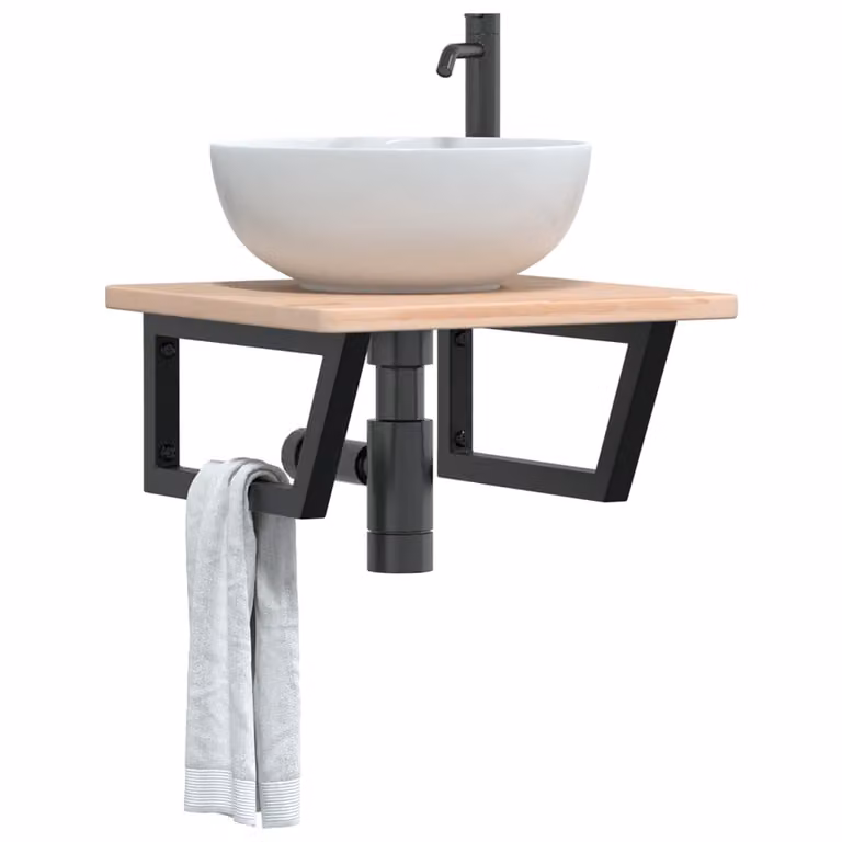 vidaXL Ripiano a Parete per Lavabo in Rovere e Metallo Nero e Marrone L: 50 cm, P: 45 cm, H: 3 cm