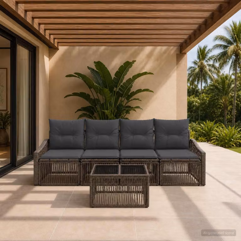 Maison Exclusive - Set da giardino composto da 5 pezzi, divano, colore grigio, realizzato in rattan sintetico