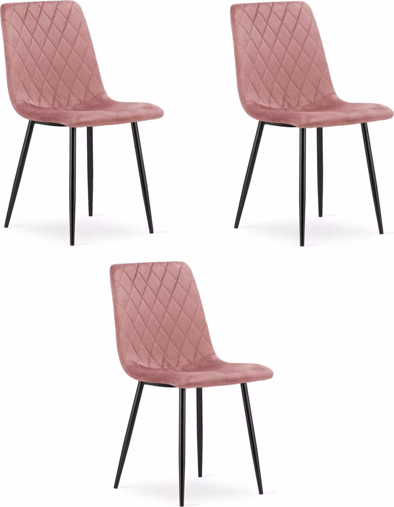 Sedia in velluto Turin, rosa, con gambe nere, set di 3 pezzi