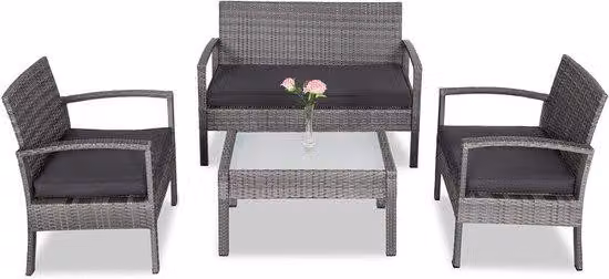 Set da salotto in poliestere - Set di sedute da giardino - Relax all'aperto - Cuscini spessi 5 cm - Fino a 4 persone - Grigio