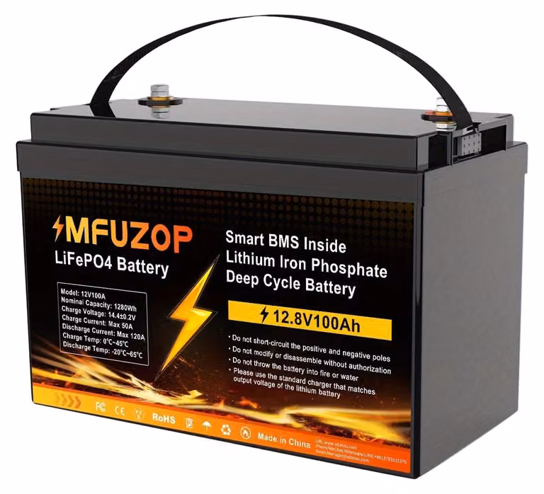 Batteria al litio - Batteria al litio-ferro-fosfato - Batteria LiFePO4 - Batteria per camper - Batteria per imbarcazioni - 12,8V 100Ah