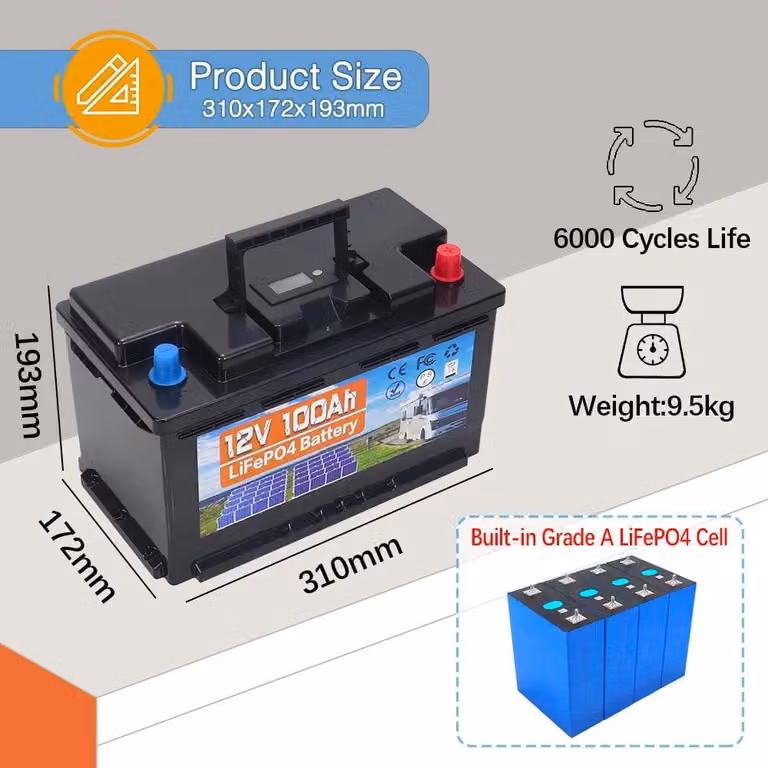 Batteria agli ioni di litio - Batteria LiFePO4 - Batteria ricaricabile - Batteria per accumulo di energia - 12V 100Ah - Elevata capacità: 1280Wh