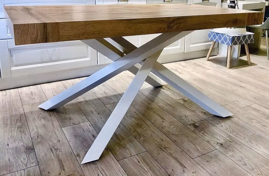 Tavolo rettangolare estensibile Mobili 2G con 2 allunghe butterfly, finitura rovere e bianco, L: 160 cm, P: 100 cm, H: 70 cm – 1