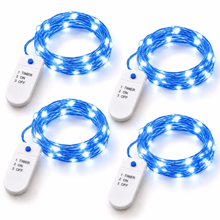 Catena luminosa a LED con filo di rame blu, 2 metri, 20 LED, set da 4