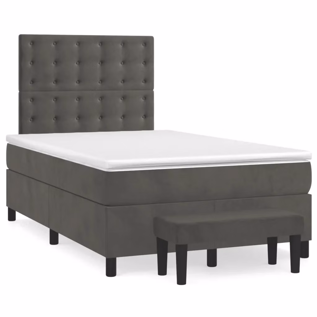Letto con Giroletto a Molle e Materasso Ibrido vidaXL in Velluto Grigio e Bianco L/P: 200 x 120 cm – 2