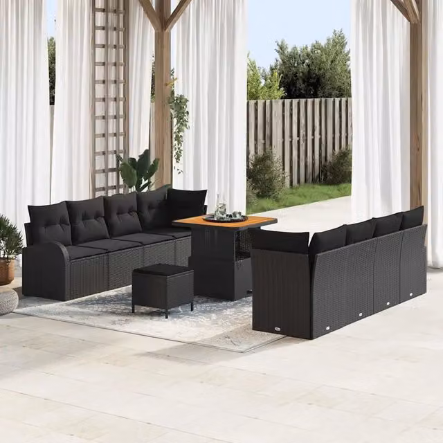 Set Divano da Giardino 11 pz Nero polyrattan 3362364