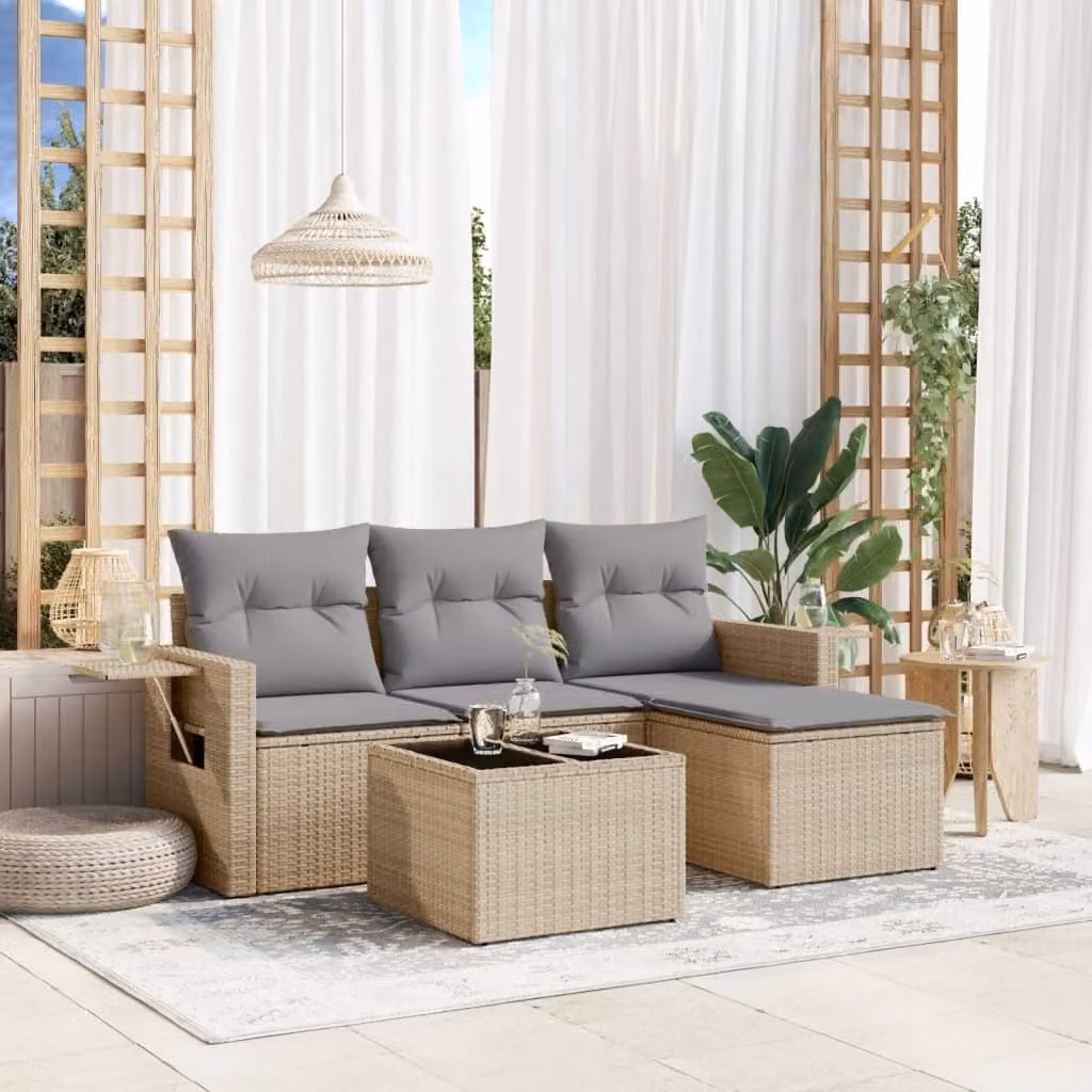 Maison Exclusive - Set Divano da Giardino 4 pz con Cuscini Beige in Polyrattan