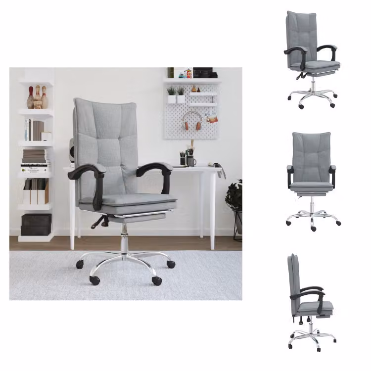 vidaXL Sedia da ufficio con funzione reclinabile in tessuto grigio chiaro - Sedie da ufficio
