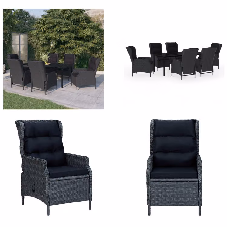 vidaXL Set da pranzo da giardino 7 pezzi grigio scuro - Set da pranzo da giardino - Set da pranzo in polirattan - Set da pranzo per esterni