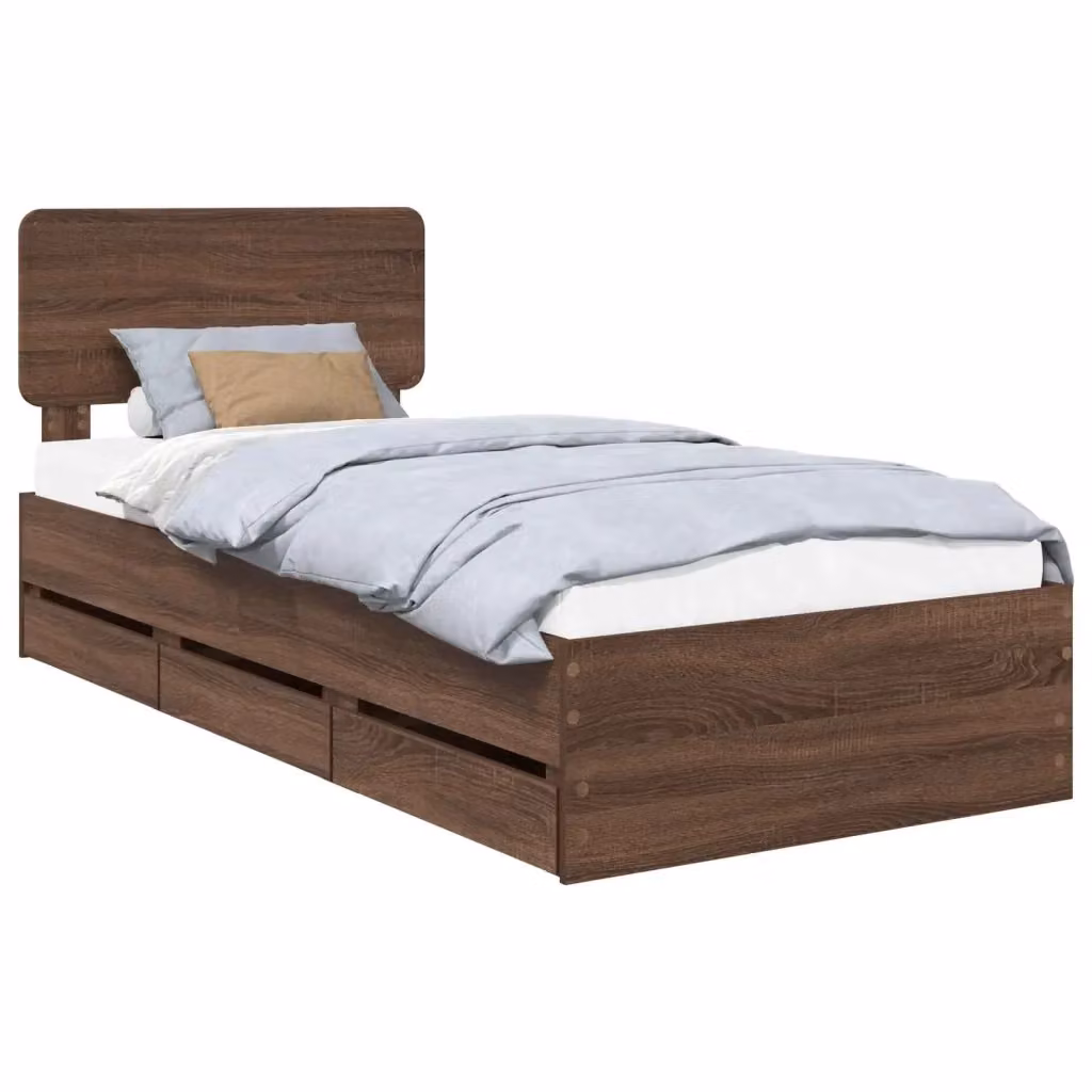 Struttura letto moderna con cassetti vidaXL in legno color quercia marrone L 196 cm x P 90 cm x H 78 cm – 2