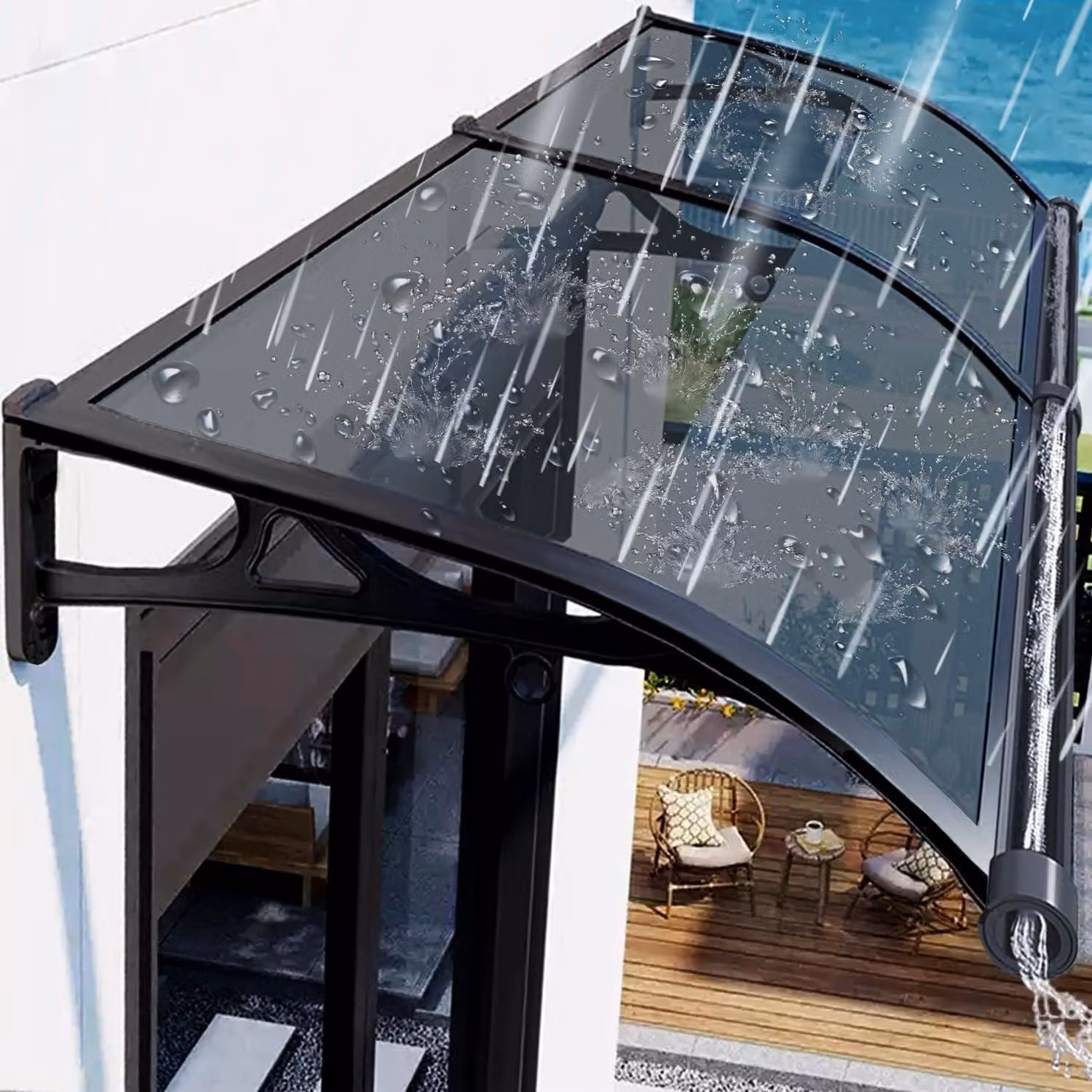 Tenda da porta in alluminio e policarbonato, a forma di arco, 60 x 60 cm, protezione dalle intemperie per esterni