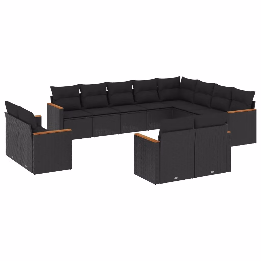 Set di divani da giardino vidaXL a forma di U in polyrattan nero con cuscini e struttura in acciaio rivestito in polvere – 2