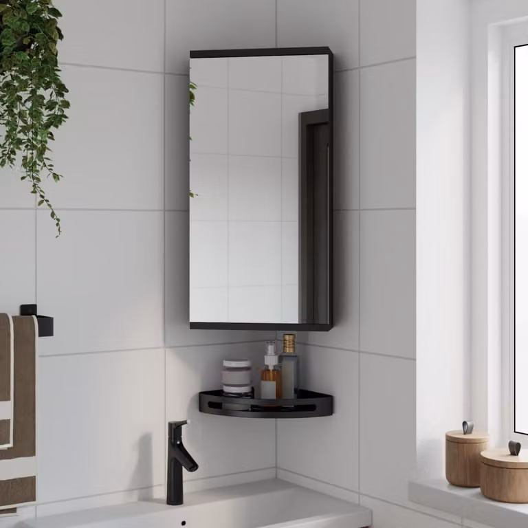 Armadietto angolare da bagno con specchio vidaXL nero L/P/H: 30 x 24 x 60 cm