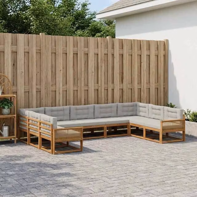 Set di divani da esterno a forma di U vidaXL in legno di acacia con cuscini beige e grigi
