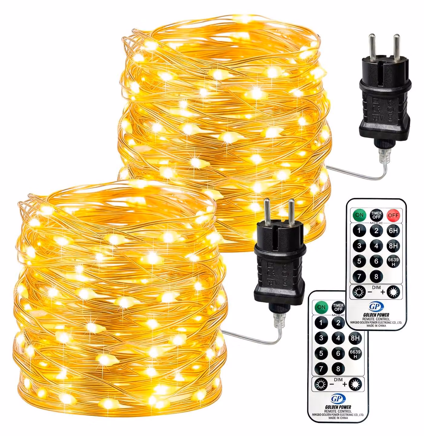 Catena luminosa, 2 x 10 metri, 100 LED, luce calda, 8 modalità, impermeabile, filo di rame