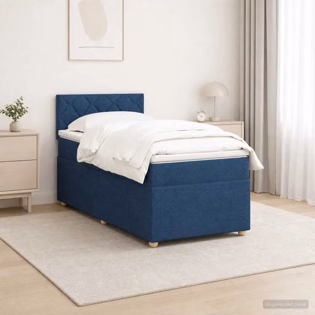 Letto box spring ibrido vidaXL con materasso a molle insacchettate e illuminazione sottostante, Blu e Multicolore, L/P: 200 x 100 cm – 1
