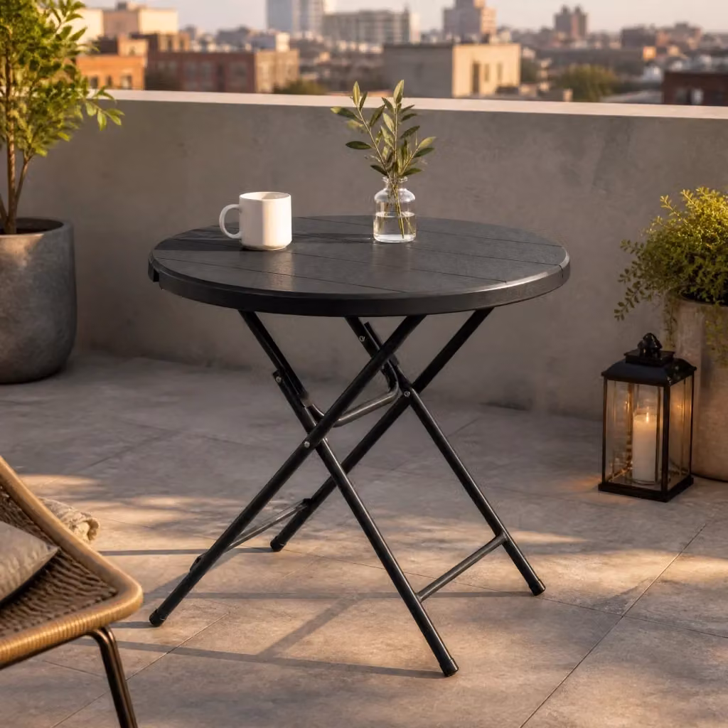Tavolo da giardino rotondo pieghevole WISHDOR in metallo antracite, Ø 80 cm – 2