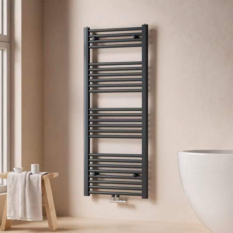 EMKE Radiatore da bagno Asciugamani Radiatore 60x120cm 624 Watt di potenza Antracite Attacco centrale Riscaldamento senza elemento riscaldante