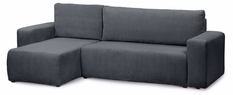 Divano angolare con funzione letto, modello Kingi, rivestito in tessuto effetto muschio grigio