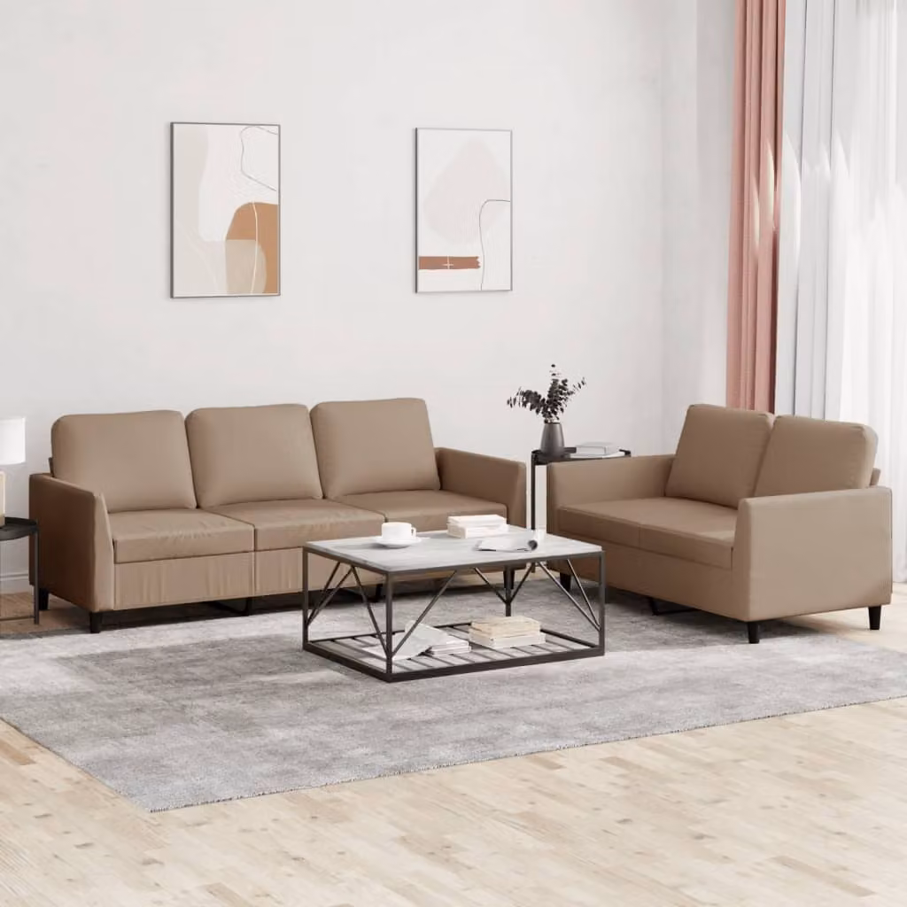 Set di divani vidaXL composto da un divano a 2 posti e uno a 3 posti in similpelle beige e marrone con cuscini inclusi per il tuo soggiorno – 1